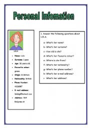 English Worksheet: personal information