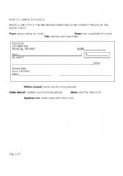 English worksheet: HOW TO COMPLETE A CHECK