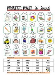 English Worksheet: PHONETICS: a vowel sound 1A (pictionary)