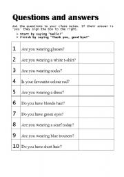 English Worksheet: Qs&As clothes colours