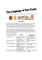 English Used in Fast Food Restaurants - Customers/Workers - Introduction, vocabulary, explanations, example sentences, exercise and answer key