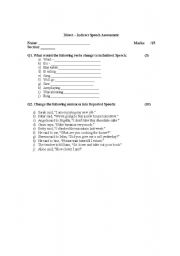 English Worksheet: Direct - Indirect peech