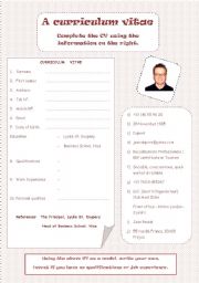 English Worksheet: A Curriculum Vitae