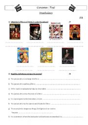 English Worksheet: Cinema: Test about vocabulary and definitions
