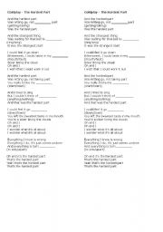 English Worksheet: Superlative in a song - The Hardest Part - Coldplay