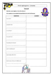 English Worksheet: Cinema: oral expression - Pairwork