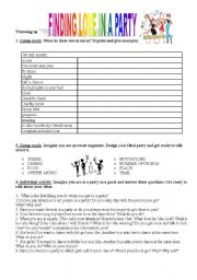 English worksheet: FINDING LOVE IN A PARTY