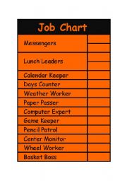 English worksheet: Classroom Job Chart