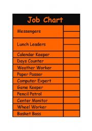 English Worksheet: Classroom Job Chart
