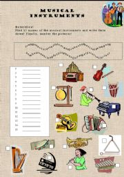 English Worksheet: MUSICAL INSTRUMENTS