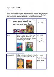 English Worksheet: Art styles (part 1)