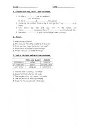 English worksheet: SIMPLE PAST OF THE VERB BE