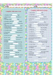 English Worksheet: Some, Any, Many or Much WS