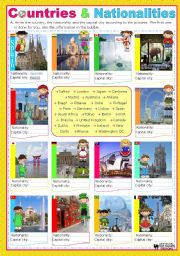 English Worksheet: Countries, Nationalities & Capital cities