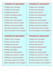 English Worksheet: Conversation Cards for young learners!