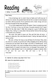 English Worksheet: Reading- Simple Future