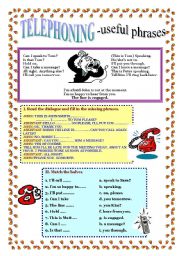 English Worksheet: TELEPHONING - useful phrases