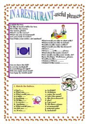 English Worksheet: IN A RESTAURANT - useful phrases