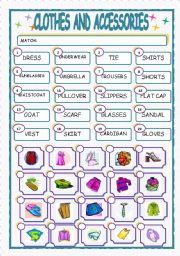 English Worksheet: CLOTHES AND ACCESSORIES : matching activity