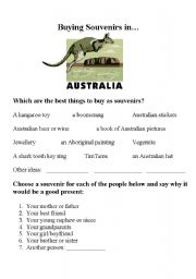 English worksheet: buying souvenirs in australia 