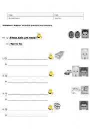 English worksheet: Whose: Write questions and answers