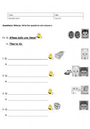 English Worksheet: Whose: Write questions and answers