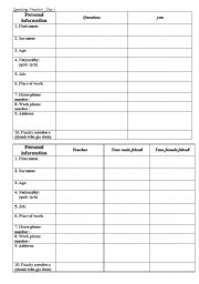 English worksheet: personal information