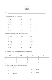 English Worksheet: Long Test in English 1