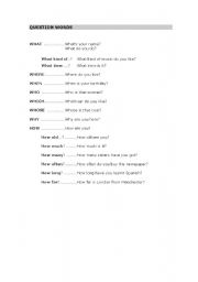 English Worksheet: Question Words