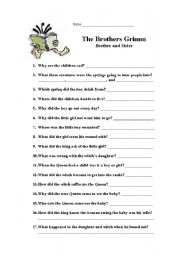 English Worksheet: The Brothers Grimm; Brother and Sister