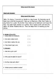 English Worksheet: Help around the house Reading Comprehension