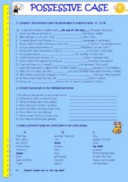 English Worksheet: POSSESSIVE CASE