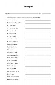 English Worksheet: Antonyms