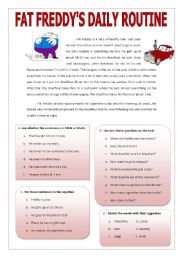 English Worksheet: FAT FREDDYS DAILY ROUTINE