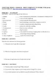 English Worksheet: Video Activity for GOOGLE: Best Company to Work For - a You Tube video