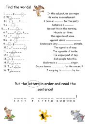 English Worksheet: Find the words!