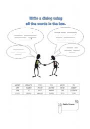 English worksheet: Write a dialog - my name is... + nice to meet you