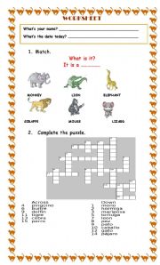 English worksheet: The animals