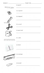 English Worksheet: school supplies 