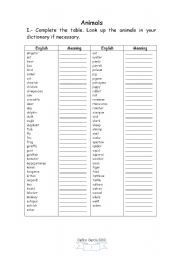 English Worksheet: Animals