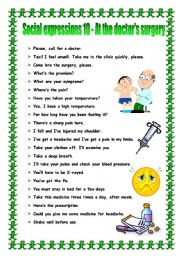 English Worksheet: Social expressions 10 - at the doctor�s surgery