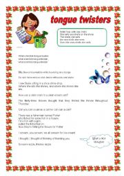 English Worksheet: TONGUE TWISTERS