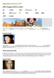 English Worksheet: Henry VIIIs Biography