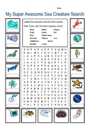English Worksheet: My Super Awesome Sea Creature Search