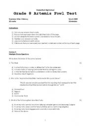 English worksheet: Artemis Fowl Content Test