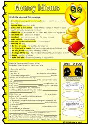 English Worksheet: Money Idioms - B&W version, Key included