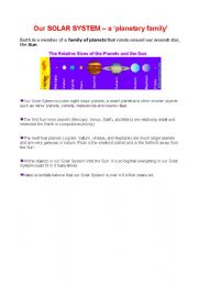 English Worksheet: solar system - a planetary family