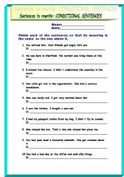 English Worksheet: Transformations (20 sentences to rewrite): 3rd type conditional