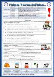 English Worksheet: It takes me / It took me / It will take me (Duration)