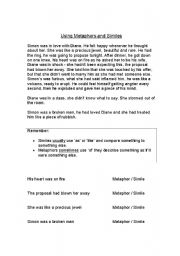 English Worksheet: Using metaphors and similes